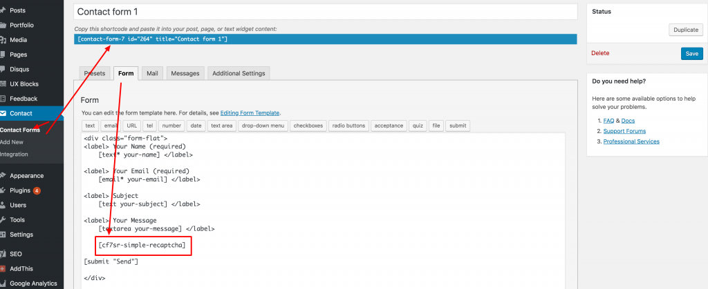contact form 7 captcha shortcode inside forms