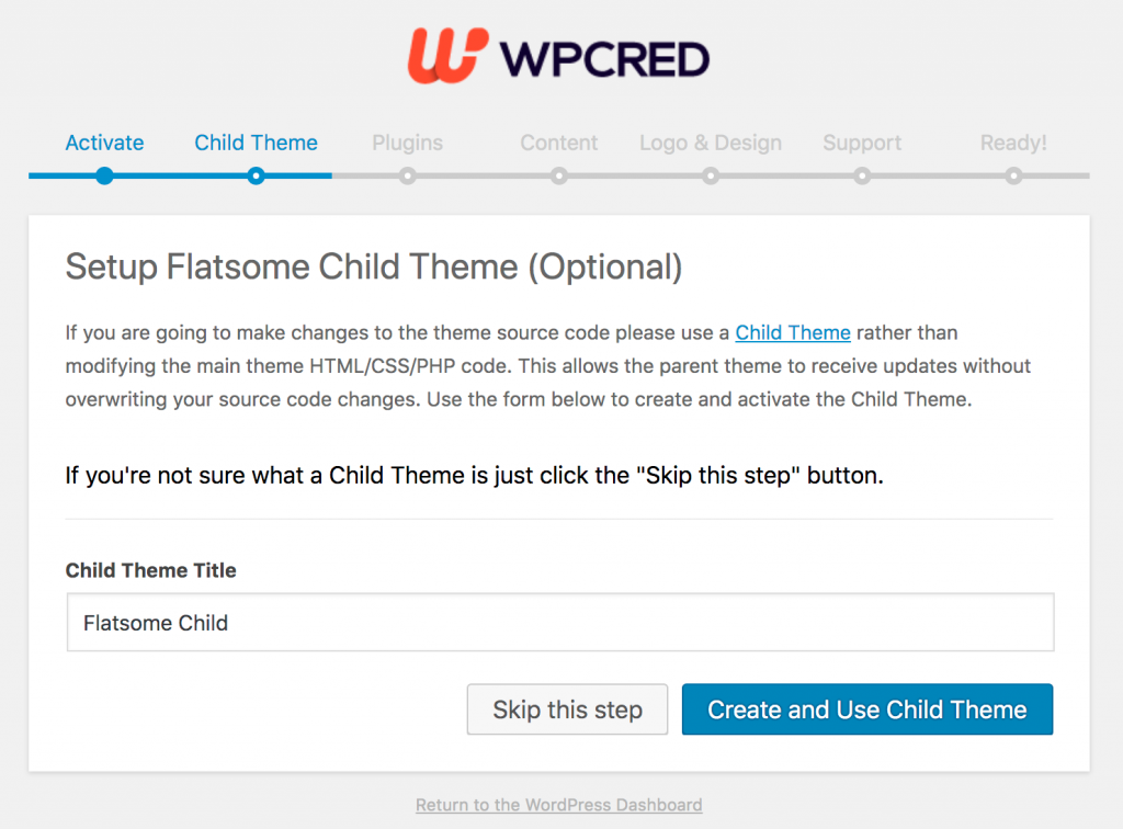 creating the child theme of the Flatsome 