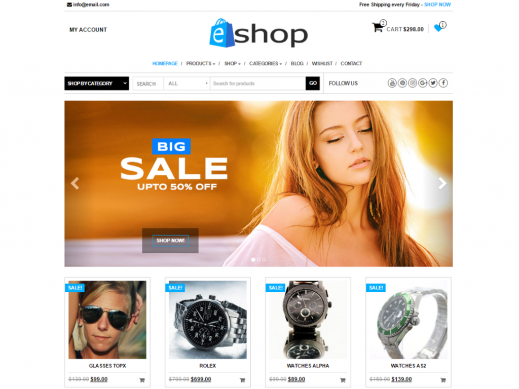 E-Shop Free WooCommerce Themes For WordPress