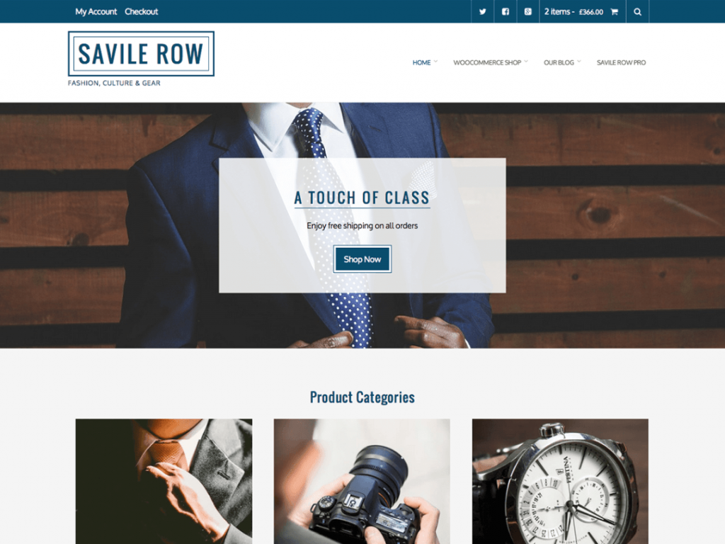 Savile Row Free WooCommerce Themes For WordPress