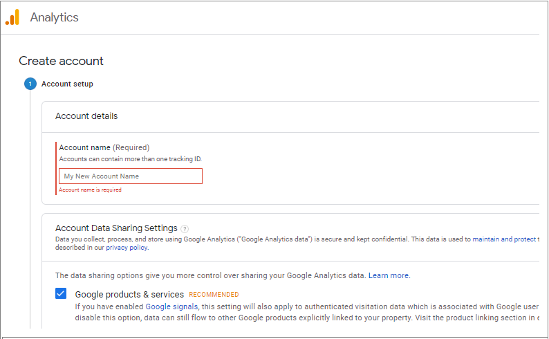 create google analytics account