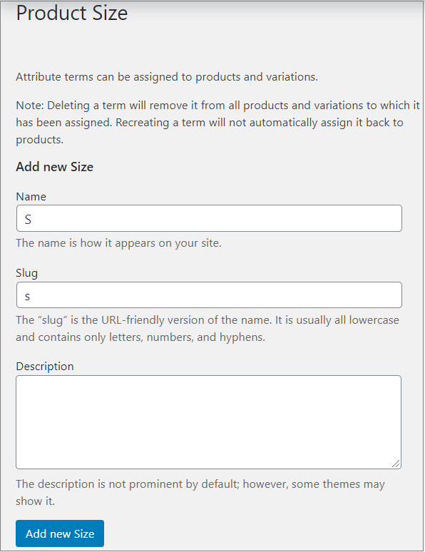 product size