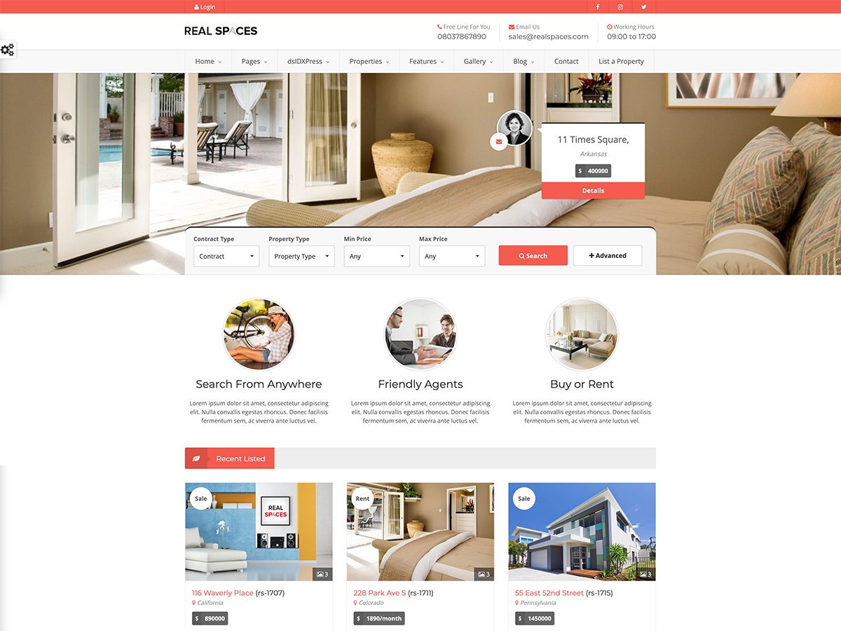 real spaces property rental wordpress theme