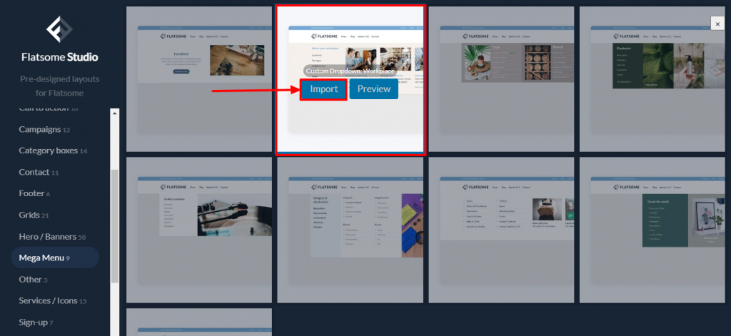 Flatsome-mega menu template import