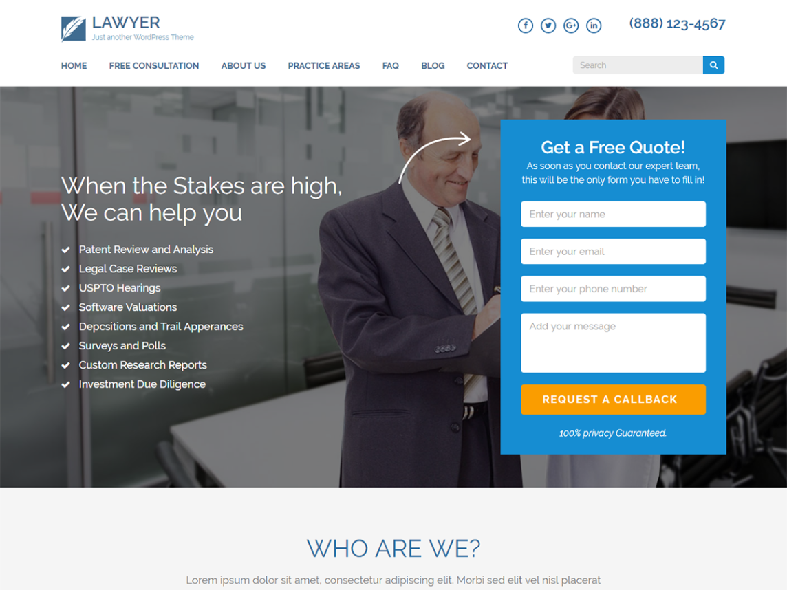 lawyer landing page free wp theme