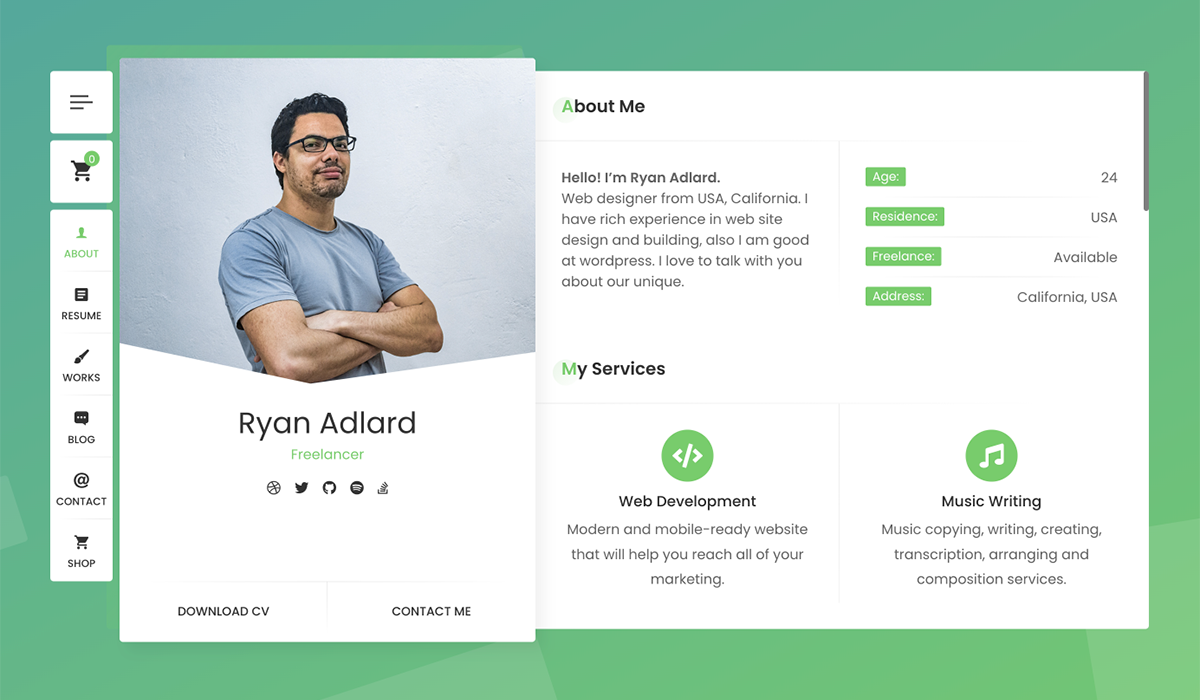 ryan cv resume wordpress themes