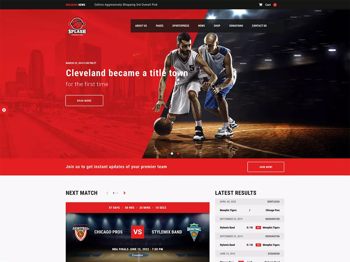 Splash - Sport Club WordPress Theme for Basketball, Football, Hockey