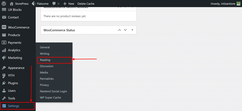 WordPress setting reading 