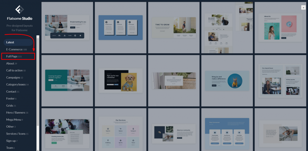 searching templates from Flatsome studio 