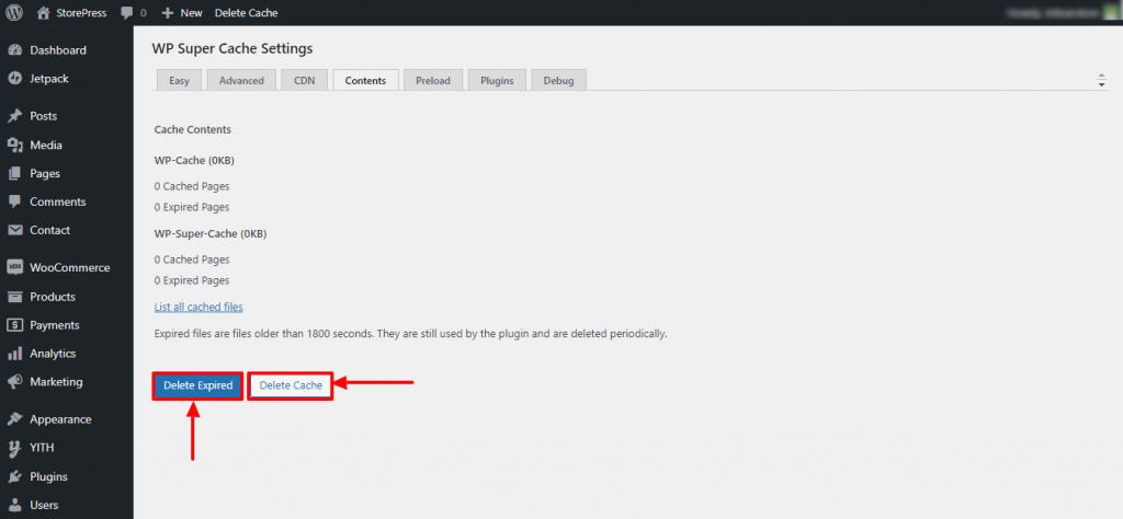delete expired cache using WP Super Cache