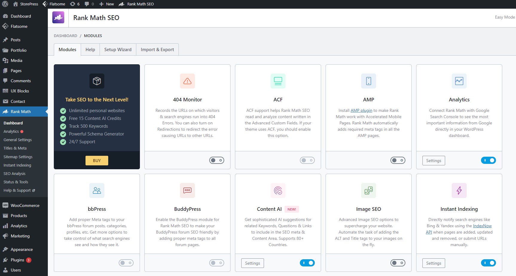 rank math dashboard