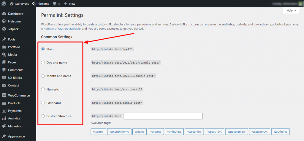 selecting permalink structure