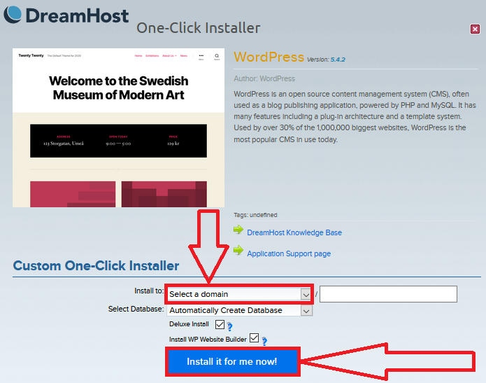 installing WordPress in DreamHost 