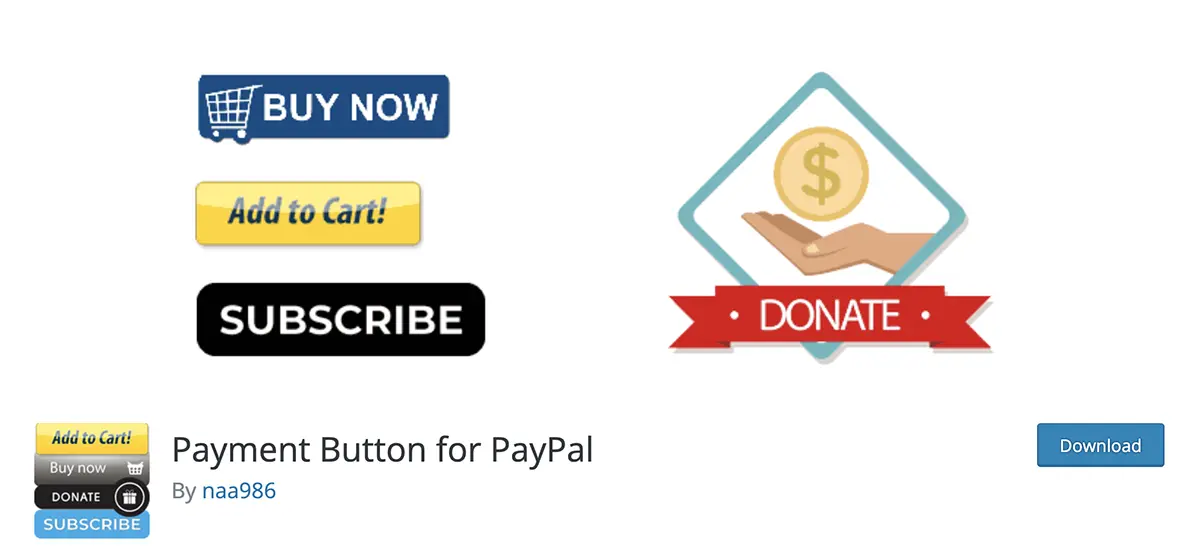 payment button for paypal WordPress PayPal plugin