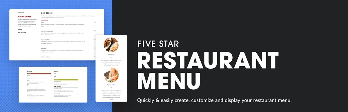 Five Star Restaurant Menu WordPress recipe plugin