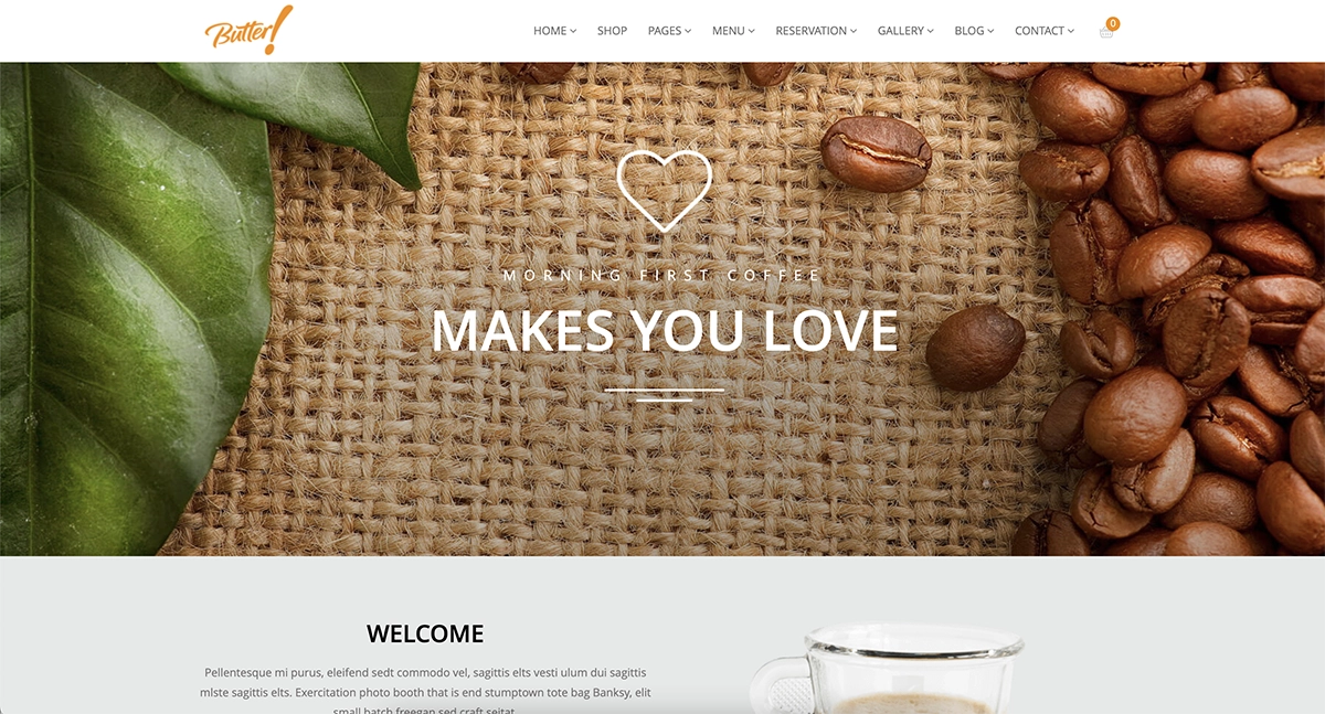 Butter coffee shop WordPress theme