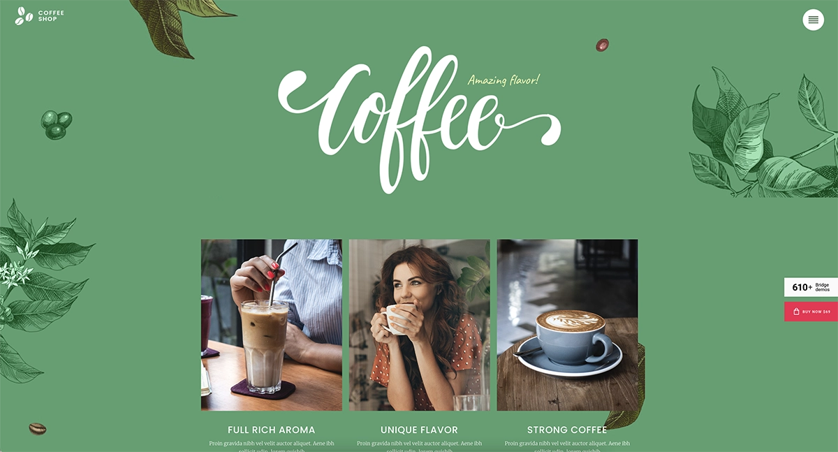 Bridge coffee shop WordPress theme