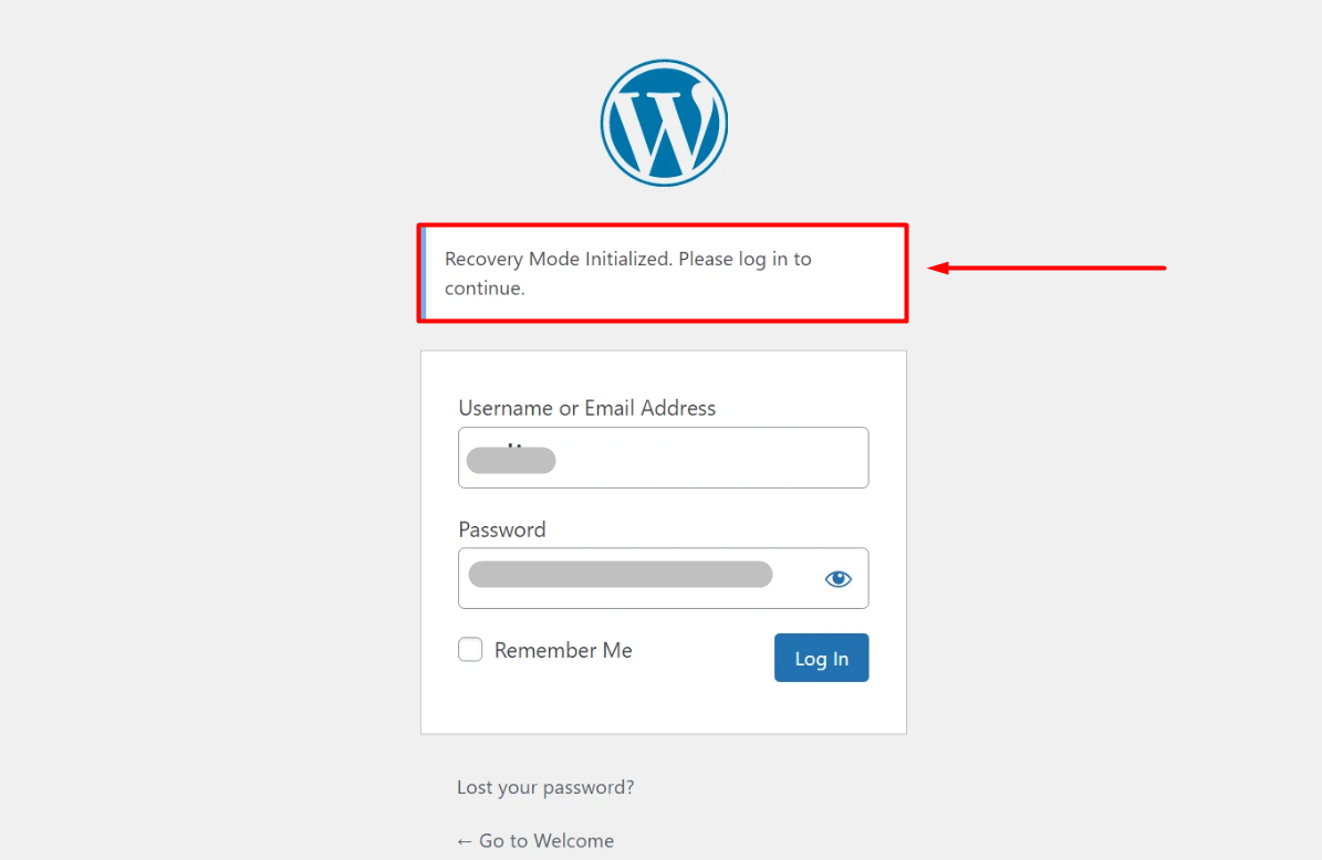 WordPress recovery mode