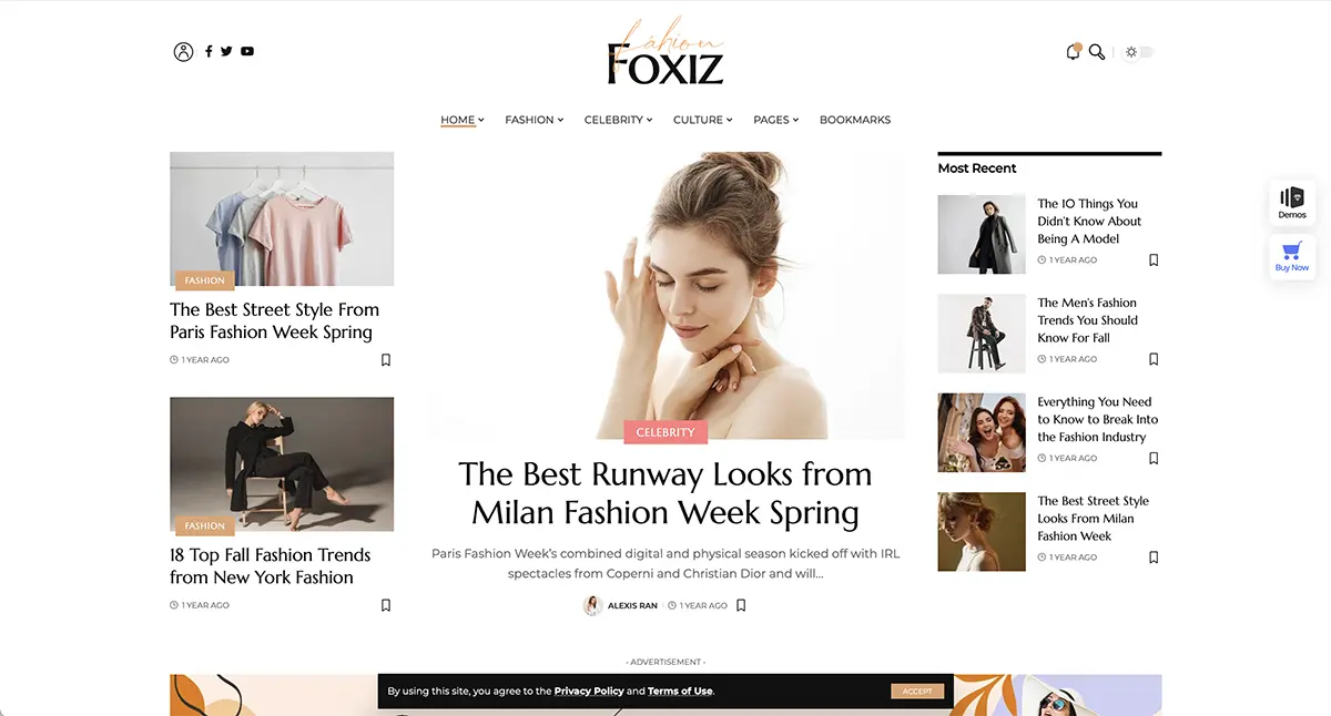 Foxiz fashion blog WordPress theme