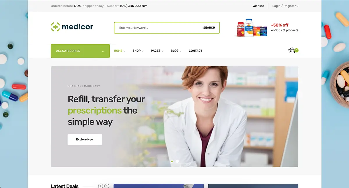 Medicor pharmacy WordPress theme