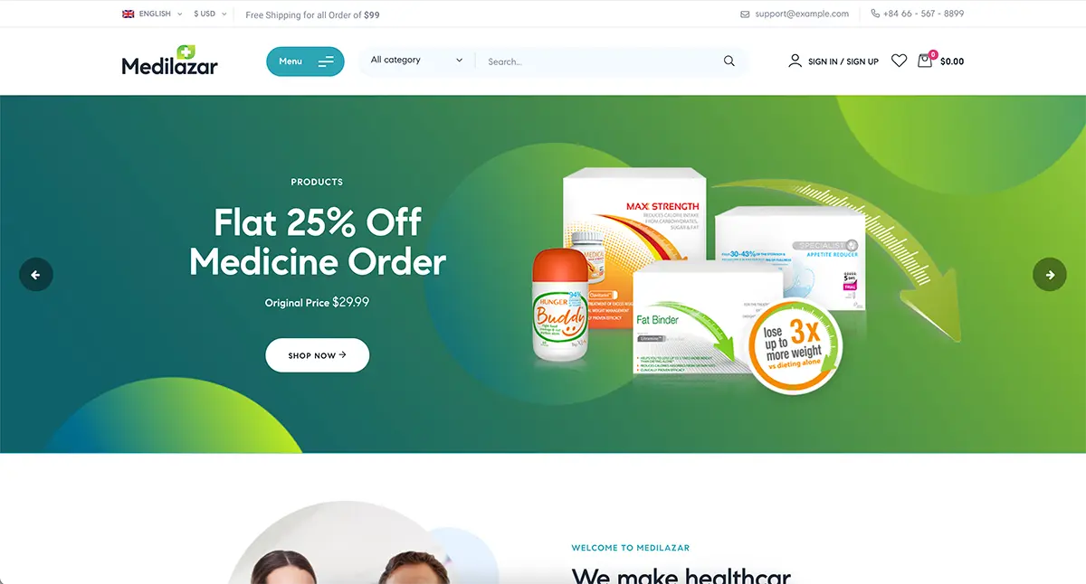 Medilazar pharmacy WordPress theme
