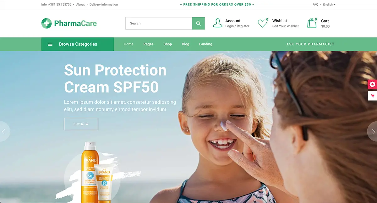 PharmaCare pharmacy WordPress theme