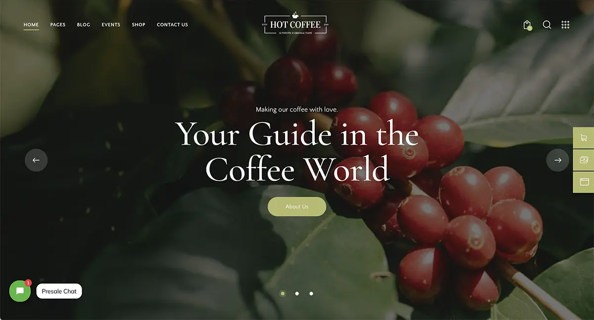 Hot Coffee tea shop WordPress theme