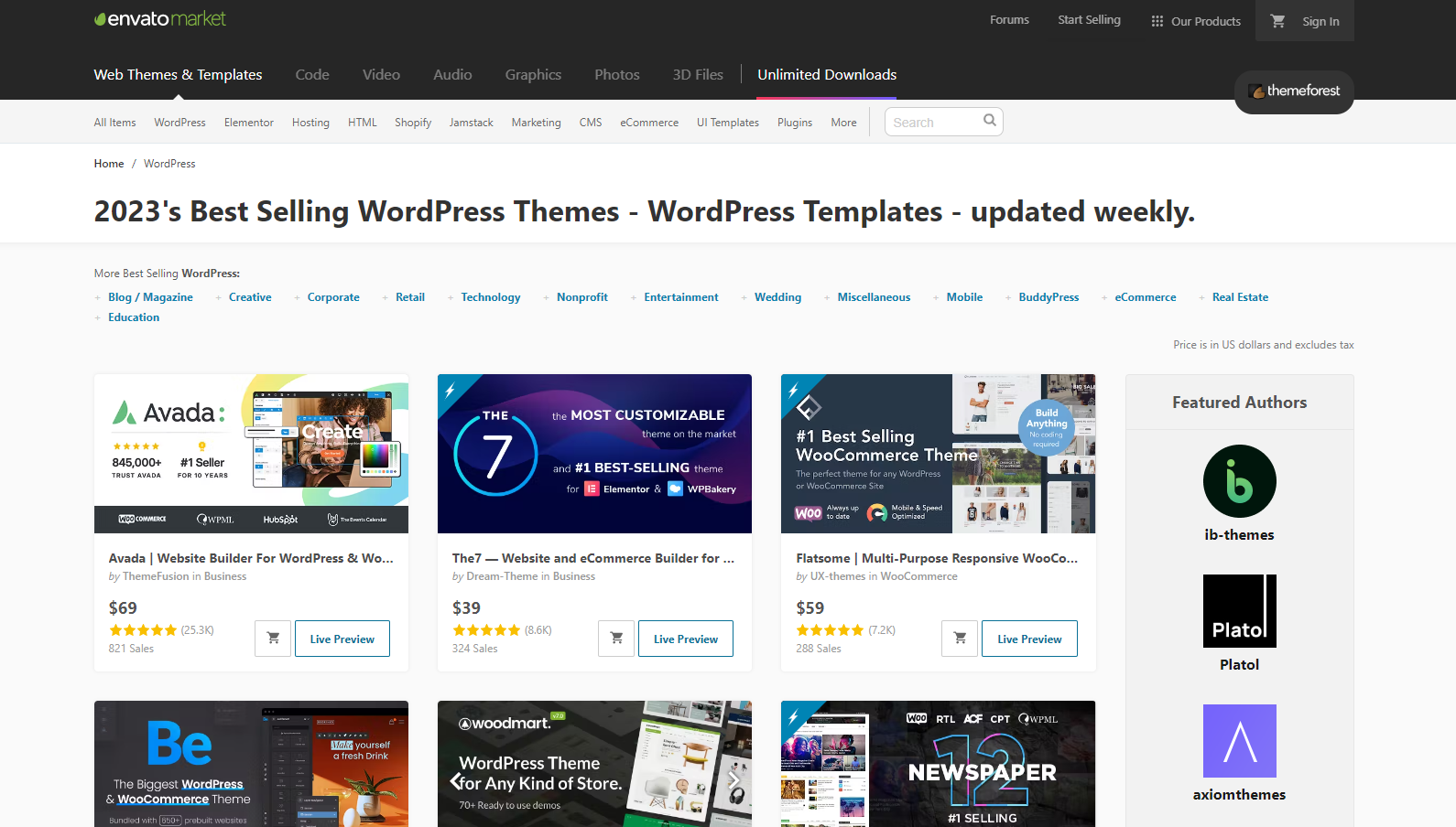 WordPress theme marketplace
