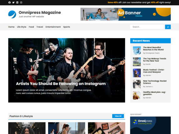 Omnipress Magazine- full site editing WordPress theme