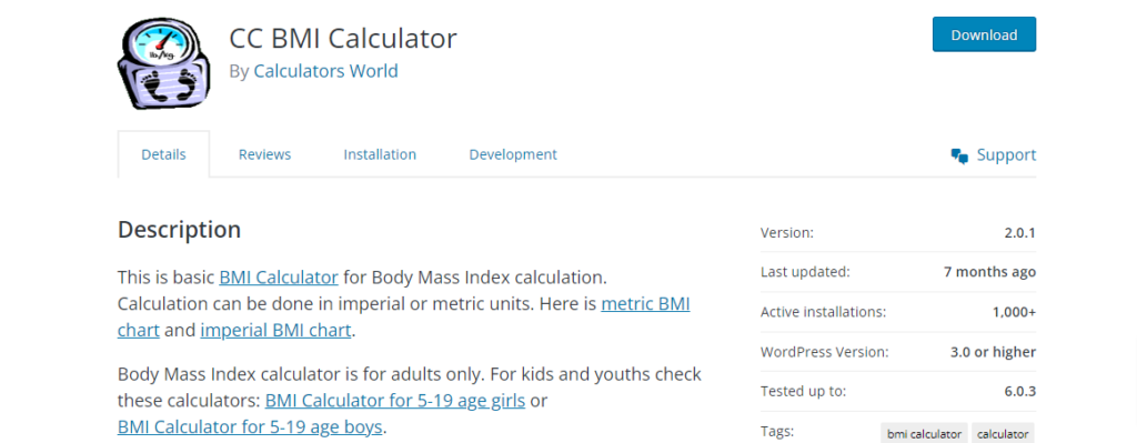 CC BMI Calculator – WordPress plugin