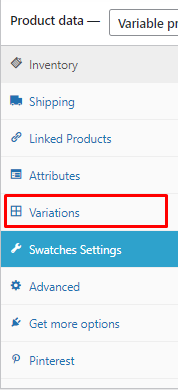 Variation attribute set up