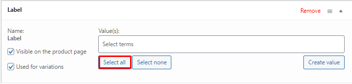 Label attribute set up