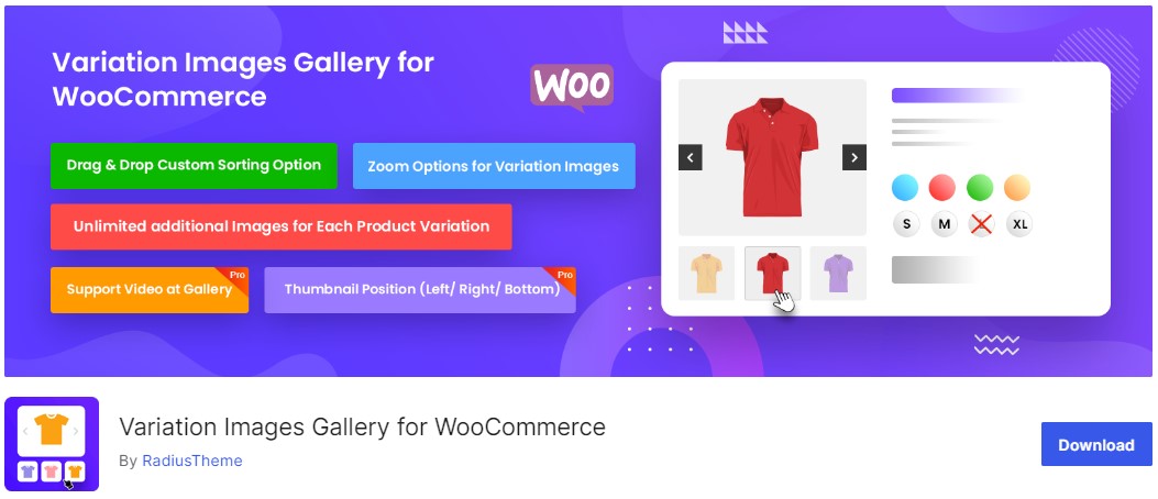 Variation Images Gallery for WooCommerce by Radius theme